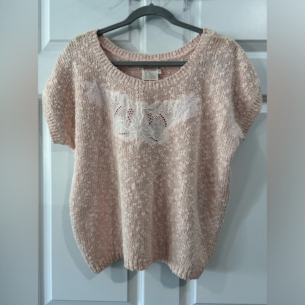 NWT Beldoch Popper Vintage Short Sleeve Sweater Sz M Knitted Grannycore Cottage